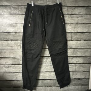 Smoke Rise Black Moto Biker  Twill Joggers With Zippers And Elastic Waist Large